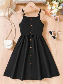 Summer Fashion Simple Versatile Spaghetti Strap Dress, Suitable For Vacation Style - Black - View 1