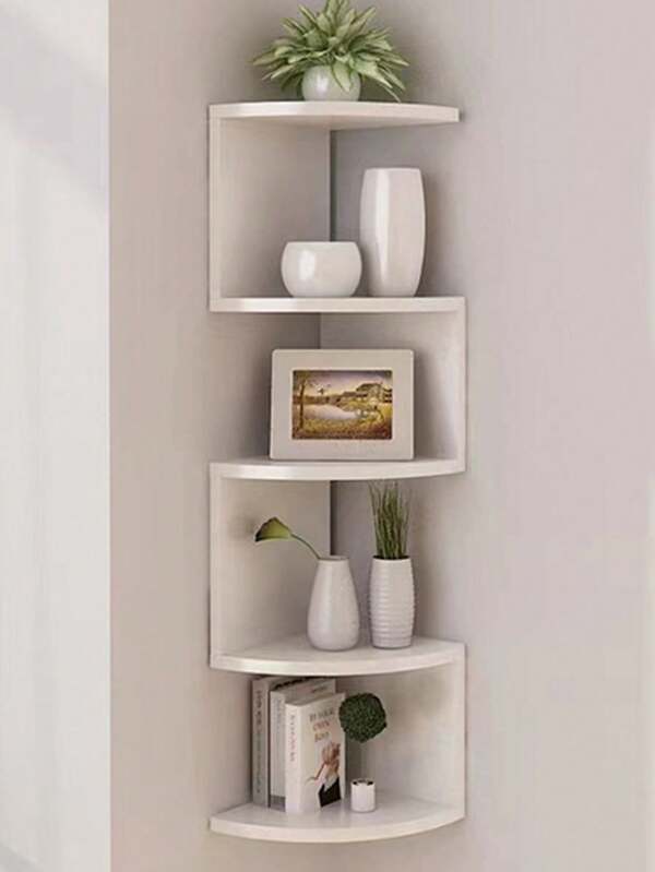 1pc Wall-Mounted Storage Rack, Creative Home Use Corner Triangle Shelves, 5-Tier Semi-Circular Shelves Wall Corner Book Rack