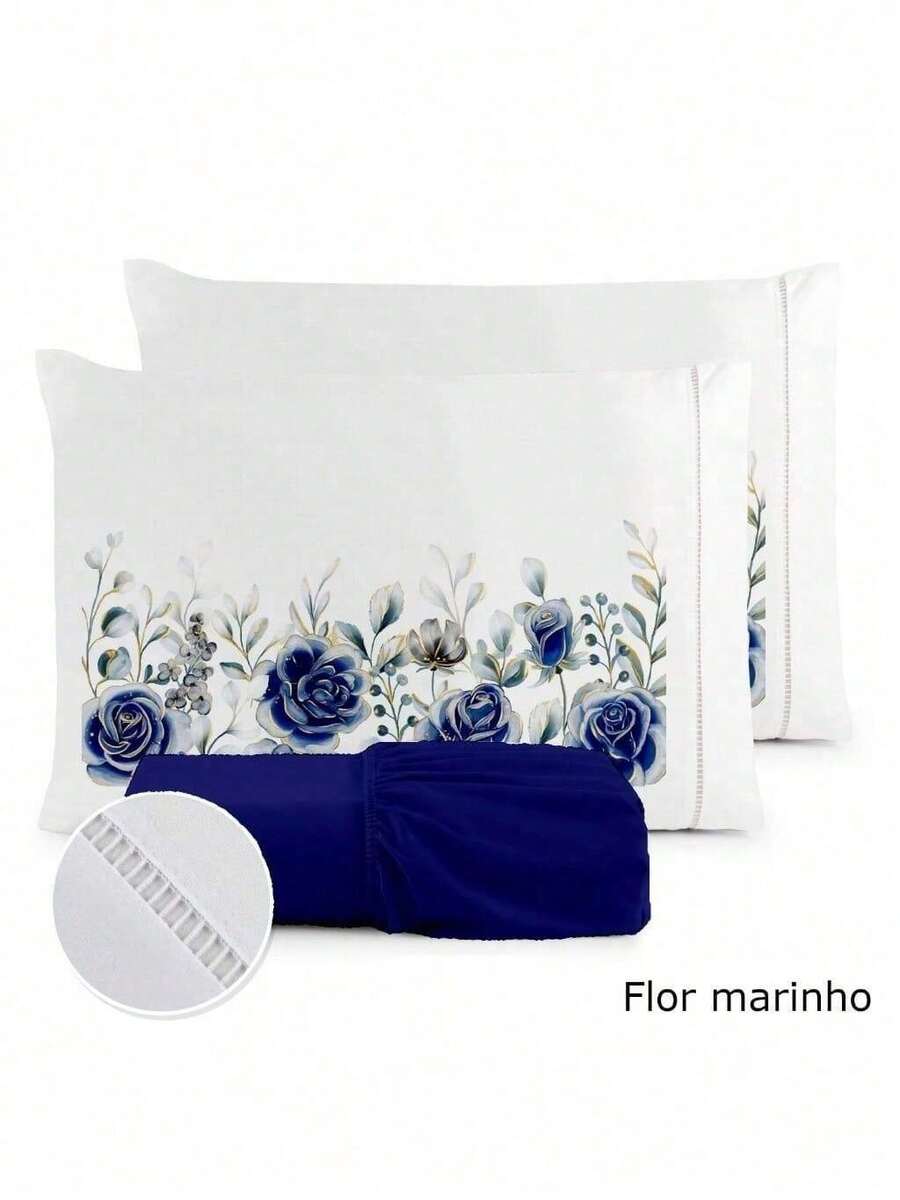 3-Piece Sheet Set 400 Thread Count For Queen King Single Bed Micropercal - FLOR MARINA - Ver 1