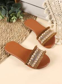 1 Paio di Ciabatte Piatte per Bambini, Tessuto Luccicante Patchwork, Nappine, Punta Tonda Aperta, Antiscivolo Confortevoli, Adatte per Bambini/Bambine da 1+ Anni per Uso Casual, Festa, Vacanza, Interno/Esterno, Nuova Collezione Estate