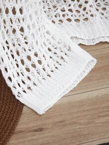 Lightweight Knit Cardigan Sweater, Women's Round Neck Long Sleeve Casual Fashion Crochet Pullover Loose Knit Jumper, Summer