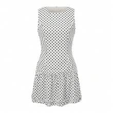 Women Summer Mini Dress Sleeveless Ruched Ruffle Layered Hem Bodycon Short Dress Slim Fitted Party Cocktail Dress Plaid/Polka Dots Print Crew Neck Casual Sundress - Putih - View 8