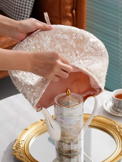 1pc Shiny Teapot Cozy, Dessert Tray Cover, Cloth Lid Back To School