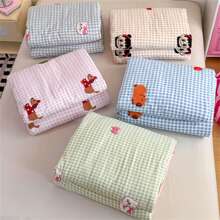 4Pcs,Checkered Print Series Embroidered Summer Quilt - Features Various Adorable Patterns, Cool, Breathable, And Soft.