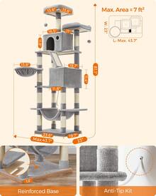 Feandrea Cat Tree, 81.1-Inch Large Cat Tower With 13 Scratching Posts, 2 Perches, 2 Caves, Basket, Hammock, Pompoms, Multi-Level Plush Cat Condo For Indoor Cats, Light Gray - 淺灰色 - 查看 3