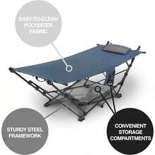 Outdoor Patio Folding Collapsible Hammock With Sturdy Frame And Pillow, Perfect For Camping, Outdoor Recreation And As Patio Furniture, Blue (Pack Of 1) - 1 - View 2