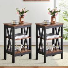 VECELO Set Of 2 Nightstand With 3-Tier Open Shelves - X-Shape Metal Frame Bedside Table, Small End Table For Bedroom & Living Room,Brown - màu nâu - Xem 1