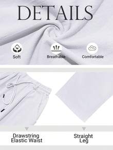 TRFIC Mens Casual Linen Pants Loose Fit Elastic Drawstring Waist Straight-Legs Summer Yoga Beach Long Pants - White - View 5