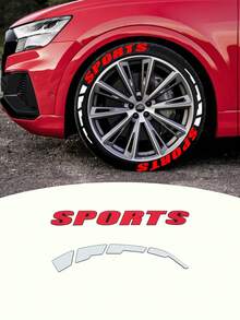 4PCS/8PCS Belly Baby Pig Racing Car Tyre Letter Sticker Decoration, Enhance Tyre Mobility, Geometric Rubber Car Tire Letter Stickers,White 'SPORTS' With Red Sequences, DIY Sports Car Tire Stickers, PE Material PVC Rubber Decals - Multicolor - View 9