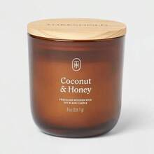 Amber Glass Wooden Wick Coconut And Honey Jar Candle 8oz - Threshold ™ - 1 - View 2