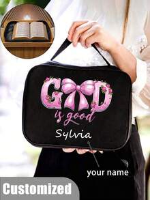 Custized Your Name On Bible Bag,Bible Storage Bag,Pink Bow Letter Printed Letter Printed Tote Bag Bible Organizer,Multifunctional Book Protective Cover Suitable For Students DailyUse, - Multicolor - View 8