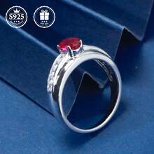 1pc S925 Silver Retro Style Women's Ring With Lab-Grown Red Gemstone, Luxurious Elegant, Niche Design, Ideal For Party, Daily Wear, Vacation, Mother's Day Gift