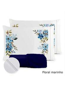 3-Piece Sheet Set 400 Thread Count For Queen King Single Bed Micropercal - 海軍藍花卉 - 查看 1