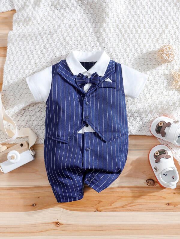 H HIBOBI Infant Boys Gentleman Striped Short Sleeve Jumpsuit For Summer