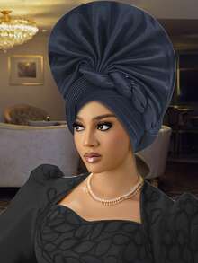 尼日利亚女士阿索奥克手工折叠扇形多层非洲帽，自动凝胶头饰，适合婚礼、派对和其他节日，可调节发质睡眠帽 - 尼日利亞頭巾帽 - 查看 13