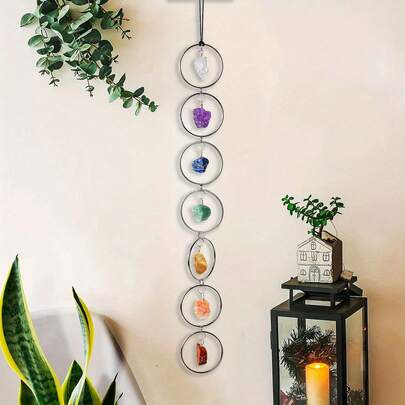 1pc 7-Stone Natural Chakra Stones Wall Hanging Decoration - Original Crystal Wall Decor Tree Of Life Polished Gemstone Piece For Spiritual Healing And Home Decor - Raw Stone Wall Art For Meditation And Yoga