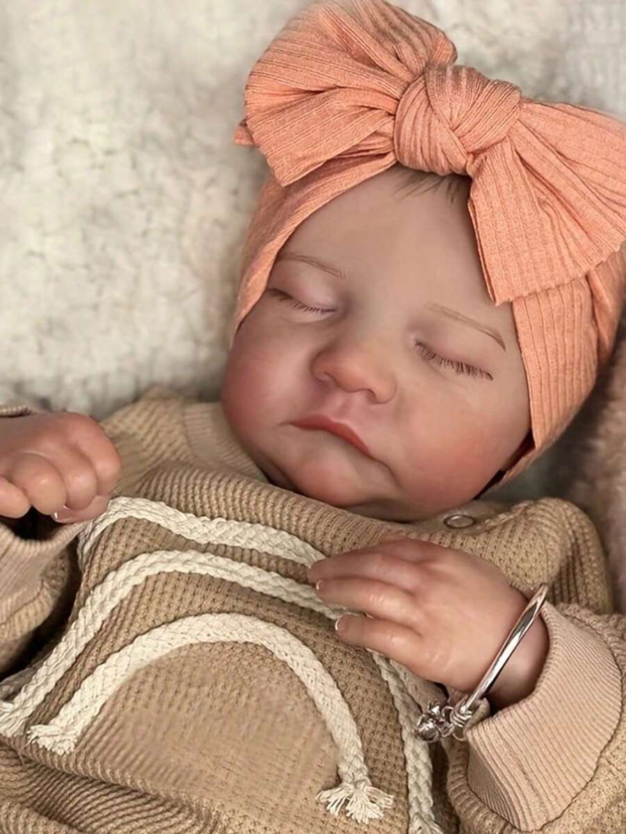 Realistic 48cm 19inch Soft Vinyl Reborn Baby Sleeping Doll With 3D-Painting Skin And Visible Veins Cute Dress Up Cloth Body Toy Birthday Gift For 3+ Girl (Some Parts Random) - Brown - View 1