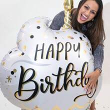 1pc Giant 132cm/97cm Black & Gold Birthday Cake Shape Foil Balloon - Perfect For Party Decor And Photo Prop, Party Decoration Balloon, Holiday Decor Balloon, Birthday Celebration, Birthday Party, Gift Giving, Baby Shower, Bachelor Party