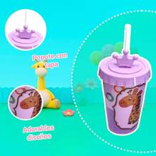 CASAMAX WL Vaso Infantil con Diseño de Animales, popote y tapa de plástico / 650 ml / EL COLOR SE ENVÍA AL AZAR - Multicolor - Ver 3