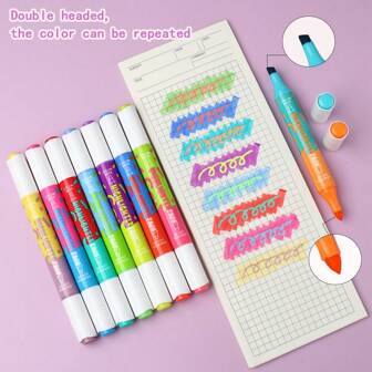 8 Pcs Of Double-Head Fluorescent Markers, Double-Head Brushes And Fine-Tip Pens Are Suitable For Diy Photo Albums, Black Cards, Scrapbooks, Craft Supplies, Back-To-School Season, Colored Markers And Key Marking Pens