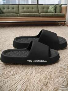 Summer New Men's Slippers, Rhombus Massage Soft Comfortable Solid Color, Casual Simple Versatile Suitable For Wearing In Dorm, Indoor And Outdoor, EVA Material Odor-Resistant Unisex House Slippers - Black - View 4