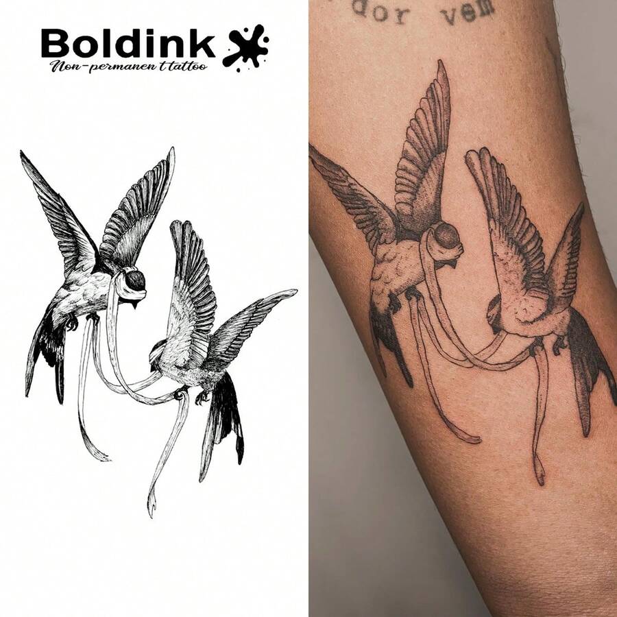 Boldink 非永久性纹身技术 - 动物和鸟类纹身贴纸,简约精致的设计,自然哑光效果,防水效果持续 1-2 周,易于使用,外观精美,临时纹身 - 黑色 - 查看 1