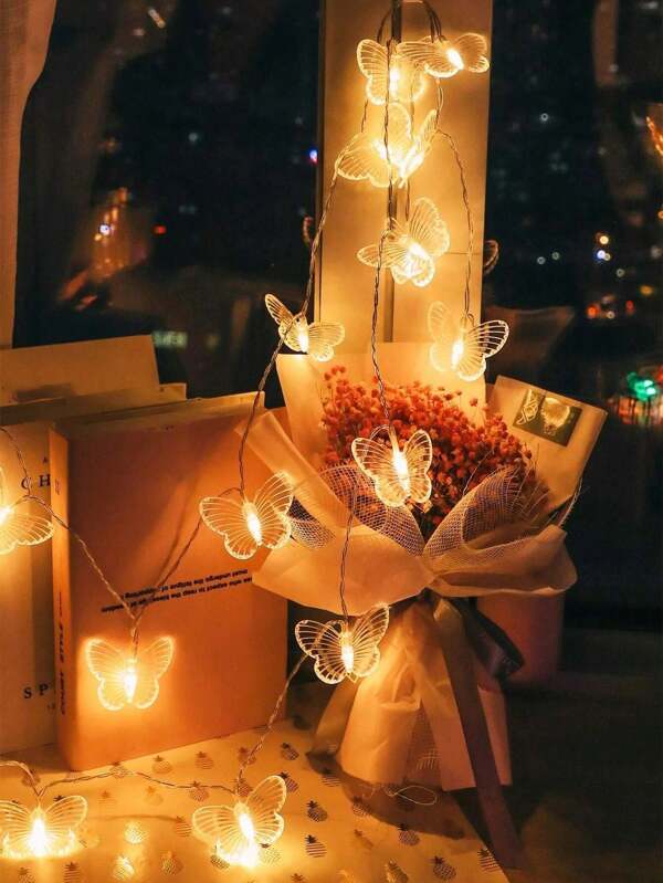 1pc Warm-Glow Butterfly String Lights, Battery-Operated Fairy Lights With Realistic Design For Bedroom, Baby Room Decoration, Party, Wedding, Christmas, Thanksgiving - Versatile Indoor Decoration For Fireplace, Staircase, Bookshelf (AA Batteries Not Included)