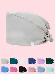1pc Unisex High-Grade Solid Color Polyester Work Hat/Nurse Cap, Antibacterial & Dustproof, With Moisture-Wicking Sweatband, Button Closure On Sides, Suitable For Hospital, Surgery, Nursing, Beauty, Housekeeping And Cleaning