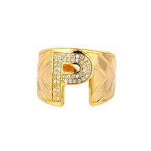 Cubic Zirconia Letter Decor Ring - Yellow Gold - View 17