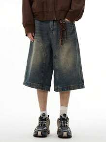 Teen Boy Pockets Contrast Color Vintage Loose Denim Shorts