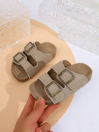 1 par de zapatos casuales de playa de verano versátiles de suela blanda color caqui para niños, sandalias slip-on de suela blanda con puntera abierta, unisex para niños pequeños