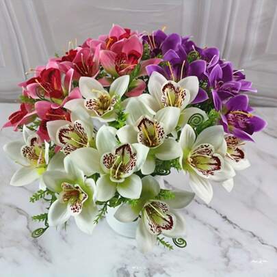 Juego de 5/10 unidades de orquídeas artificiales coloridas, flores Cattelan falsas, accesorios de fotografía, ornamentos de sobremesa para decoraciones del hogar, bodas, fiestas, Día de San Valentín, Día de Acción de Gracias, Día de la Madre, Ceremonia de Graduación