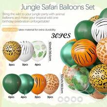 30Pcs/50Pcs 12Inch Jungle Animal Thickened Latex Balloons Set With Tropical Leaves Leopard Deer Zebra Printed For Babyshower Party Decor Wild One Birthday Party Supplies - As the Picture Shows - View 7