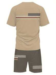 Camiseta de verano para hombre Dos piezas Camiseta de manga corta con cuello redondo y pantalón corto con cordón y bolsillos, estilo callejero, básicos de moda