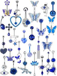 Blue Stainless Steel CZ Heart Dragon Butterfly Navel Belly Button Ring Piercing Jewelry For Women