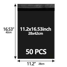 50 opakowań czarnych torebek wysyłkowych z polietylenu - super wytrzymały materiał PE, samoprzylepny klej, wodoodporny, krawędzie, bardzo duży rozmiar do pakowania hurtowego na powrót do szkoły