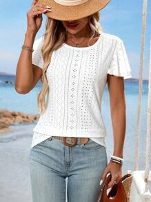 Camiseta casual ajustada de cuello redondo elegante, moda minimalista adecuada para el verano