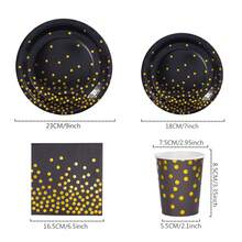 96pcs/Set Gold Birthday Party Supplies, Including Gold Foil Disposable Plates (7/9 Inch Black Base), Cups, Napkins, Suitable For Birthday, Wedding, Party Tableware - Multicolor - View 2