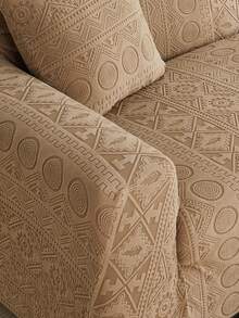 1pc Bohemian-Style Fully Enclosed Elastic Non-Slip Sofa Cover, All-Season Jacquard Velvet Universal Cover, Pet-Friendly, Dirt-Proof, And Cat-Scratch Resistant, Includes A Pillowcase. - Khaki - View 8