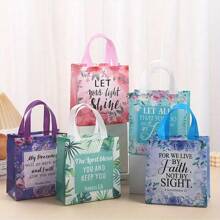 32pcs/Set Floral & Bible Verse Reusable Tote Bags With Handles - Christian Baptism, Wedding, Birthday Fabric Gift Bags - Inspiring Non-Woven Purse For Women,Christmas