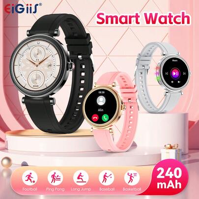 EIGIIS Elegante smartwatch da donna con effetti luminosi colorati, schermo touch a cerchio pieno HD da 1,27", funzione di risposta/chiamata, connessione senza fili Bluetooth 5.3, contapassi, modalità sport multi, impermeabile IP67, monitoraggio del sonno, meteo, controllo musica, cronometro, compatibile con iOS e Android