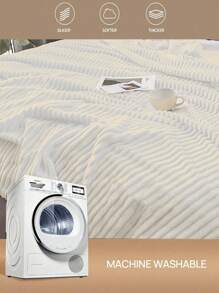 1pc Soft, Cozy Milk White Striped Plush, Fleece Blanket, Suitable For Bedroom And Guest Room