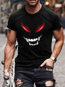 Camiseta de manga corta con cuello redondo y gráfico divertido del diablo para hombre en verano - Negro - Ver 1