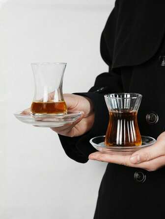 1 Pc Luxury Niche Turkish Coffee Cup&Saucer Set, European Style Flower Tea Cup, Red Tea Cup With Saucer, Glass Cup For Afternoon Tea Back To School