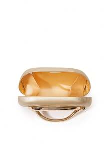 经典圆形盒状手拿包迷你钱包，复古金属手柄和肩链 - 金色 - 查看 5