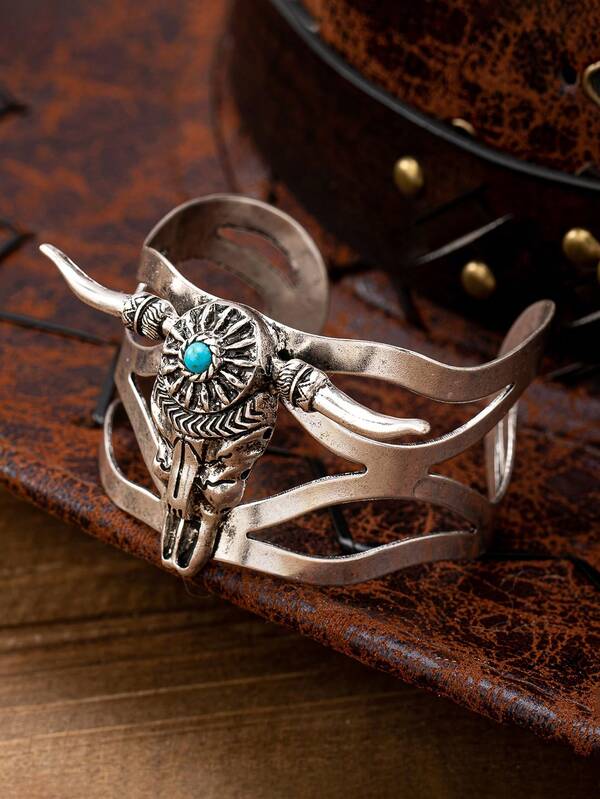 1 Stück vintage western Cowboy Stil abgenutzt türkisfarbenes Cut Out breites Metall Mode Armband für Frauen