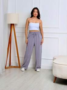 Duna Premium Women's Wide Leg Pantalona Pants With Pocket - 灰色 - 查看 2