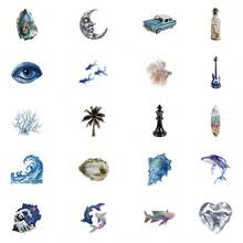 paquete de 50 pegatinas con temática retro del océano y estética, pegatinas de dibujos animados lindos y divertidos, pegatinas estéticas de anime para diario, scrapbooking, instrumentos, envoltorios, sobres, regalos de fiesta, recompensas y motivación para adolescentes y jóvenes - Azul - Ver 5