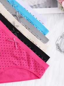 6 paquetes de ropa interior para mujer de talla grande con diseño de lunares y lazos, simple y a la moda, cintura elástica en algodón suave y elástico, apropiado para diversas ocasiones