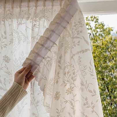 1pc No-Drill Installation Hook-And-Loop Sheer Curtain, Translucent But Not See-Through, French Style For Bedroom, Living Room, Bay Window, Balcony, Sunscreen, Dust-Proof, Easy To Remove